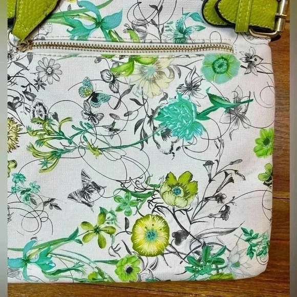 Floral Crossbody Bag | Lime Green | Vinyl Texture, Heavy - Picture 3 of 5